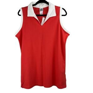 Just My Size Coral Orange Red Sleeveless Split Neck Cotton Tunic Top NWT 14/16W